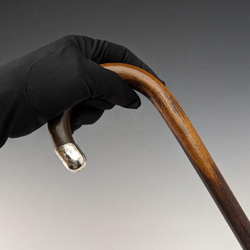 1919 British Antique Lightweight Men's Walking Stick Sterling Silver Decoration Brown Shaft 90cm